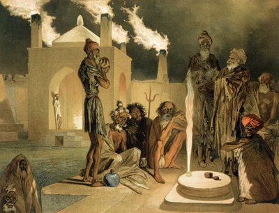 Ateseh-Gah, Indiani Devoti al Culto del Fuoco, Baku, tavola 44 da un libro sul Caucaso, inciso da Leroux, pub. da Alfred Leon Lemercier, 1847 da Grigori Grigorevich Gagarin
